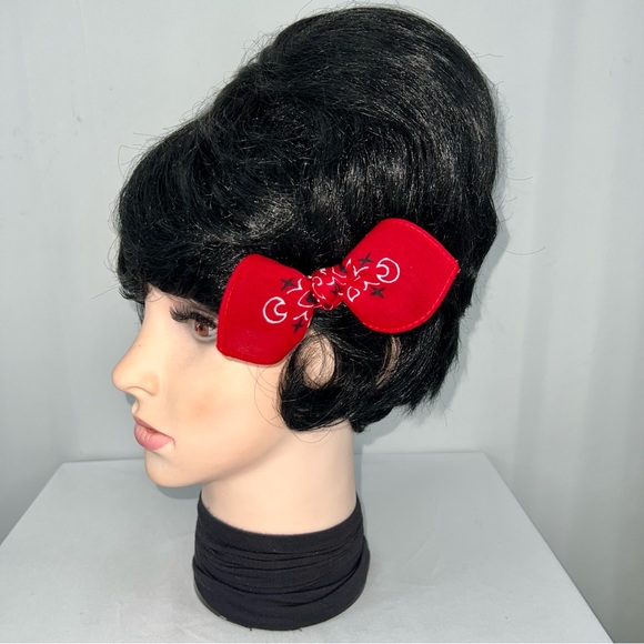 Red Paisley Rockabilly Bandana Knotted Hair Bow - Picture 6 of 11
